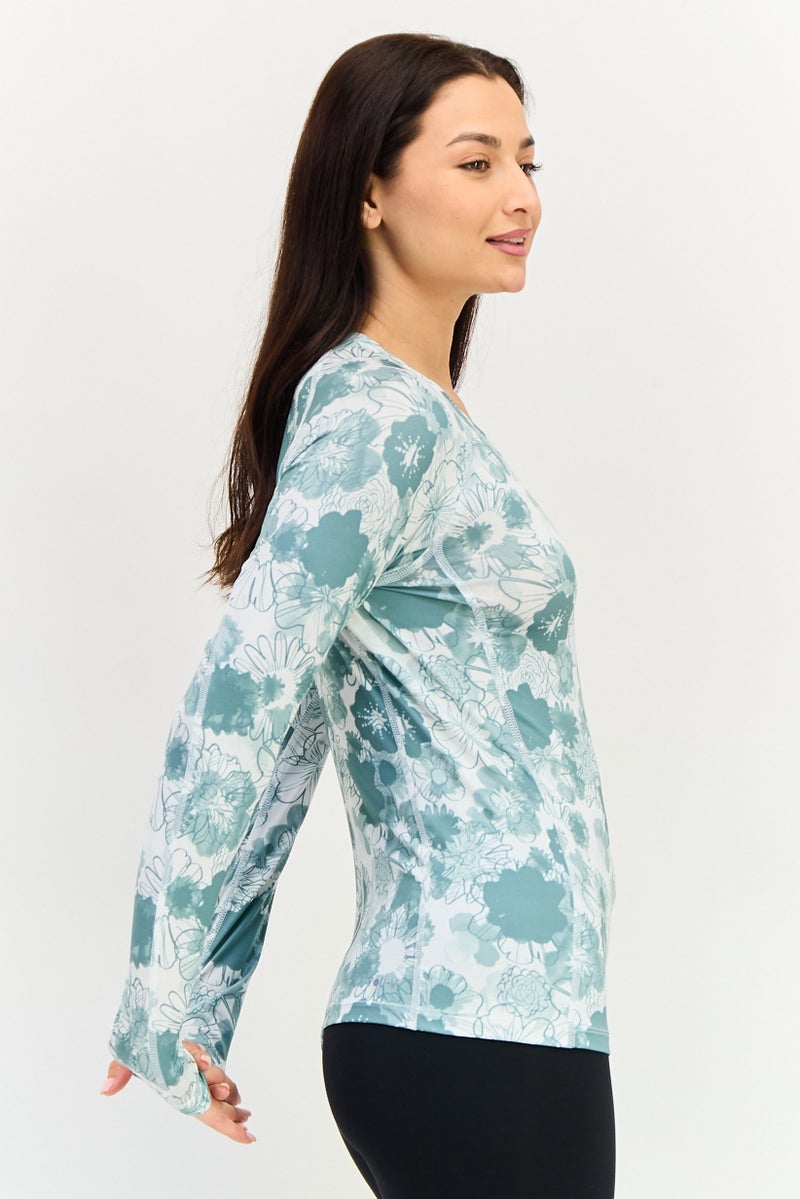 PUMA Women Crew Neck Long Sleeve Floral Print Outdoor T-Shirt, Multicolor - Image 2