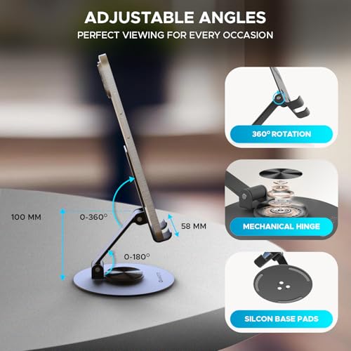 Amkette Ergo 360° Alloy Mobile Stand for Desk, Foldable Design with Stable Rotational Metallic Round Base, Multiple Height & Angle adjustments for Smartphones, Tablets & iPad (Purple) - Image 4