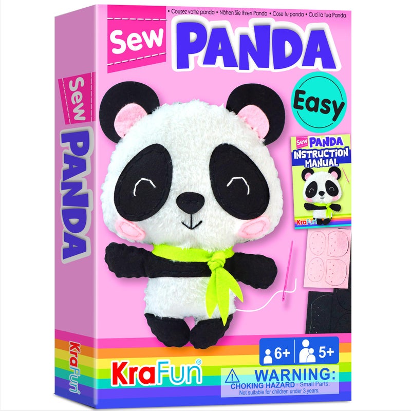 KRAFUN Beginner Sewing Kit for Kids My First Panda Stuffed Animal Craft PrePunched Thick Felt ChildSafe Plastic Needles NoMess DIY Educational Activity Gift for Girls Boys Ages 610 - Image 2
