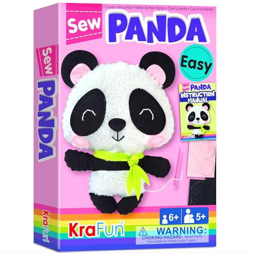 KRAFUN Beginner Sewing Kit for Kids My First Panda Stuffed Animal Craft PrePunched Thick Felt ChildSafe Plastic Needles NoMess DIY Educational Activity Gift for Girls Boys Ages 610 - Image 1