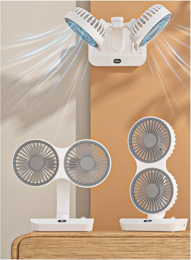 HOMESTAR Dual Head Fan Upgraded Desktop Oscillating Portable 360°Rotation USB Rechargeable Battery Powered 4 Gear Wind  - Image 1