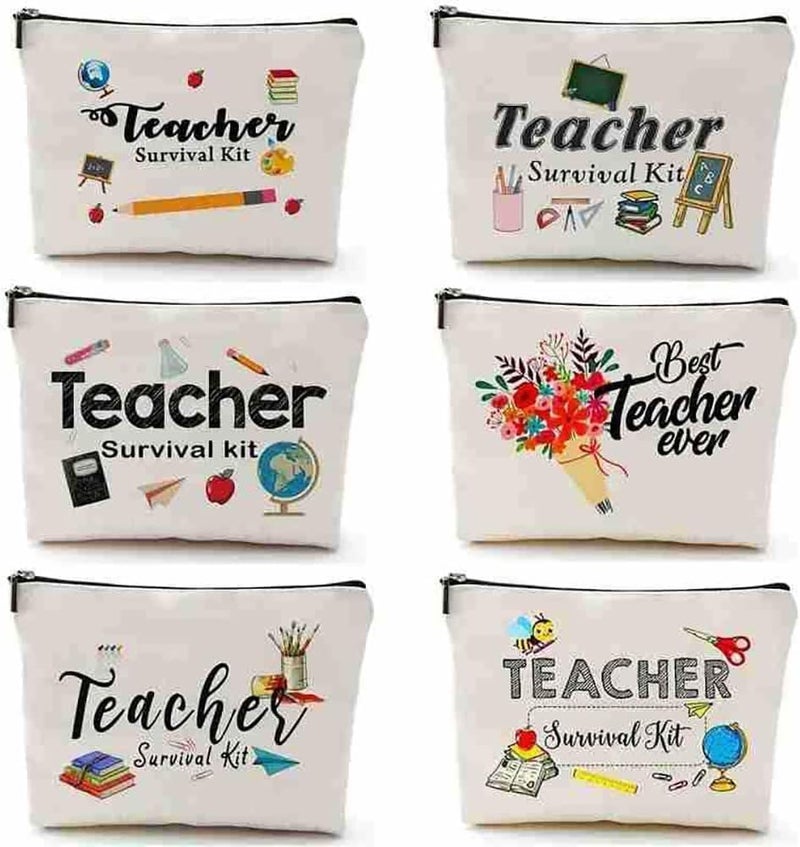 SWIUKPHE Back to School Gift, 6 Pcs Teacher Appreciation Gifts, Makeup Bags, Pencil Bags, Toiletry Case for Teacher's Day, Graduation (6 Styles) - Image 1