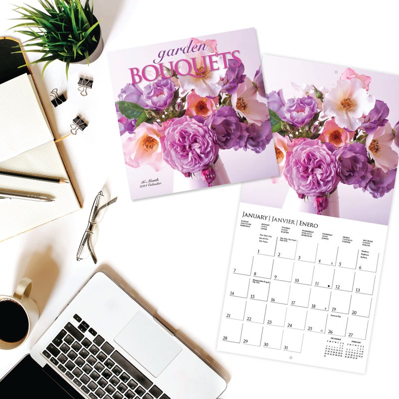 Graphique 2024 Garden Bouquets Mini Wall Calendar | 7â€ x 7â€ | Thick Paper | Home & Office Organizer | Large Monthly Grid | 3 Languages & Marked Holidays | 4 Month Preview Page for 2025 - Image 2