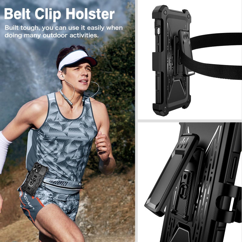 VEGO Case for iPhone 15 Pro Max, Slide Camera Cover & Belt Clip Holster & Magnetic 360Â°Ring Kickstand Military Grade Heavy Duty Protection Cover for iPhone 15 ProMax 6.7" - Black - Image 5
