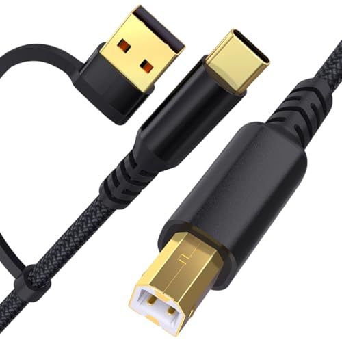 Verilux® 2 In 1 Printer Cable, 6.6FT/2M Type C/USB 2.0 USB A Male to B Scanner Cable, 480Mbps Data Transfer, Plug and Go, Nylon Braided Printer Cable for HP, Canon, Dell, Epson, Lexmark - Image 1