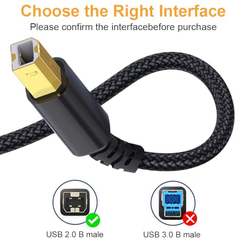 Verilux® 2 In 1 Printer Cable, 6.6FT/2M Type C/USB 2.0 USB A Male to B Scanner Cable, 480Mbps Data Transfer, Plug and Go, Nylon Braided Printer Cable for HP, Canon, Dell, Epson, Lexmark - Image 5