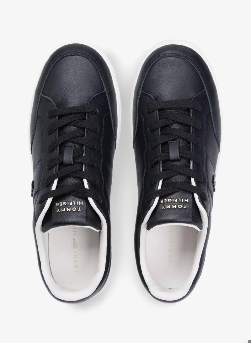 TOMMY HILFIGER Black TH Monogram Leather Court Trainers for Women | Best Price UAE