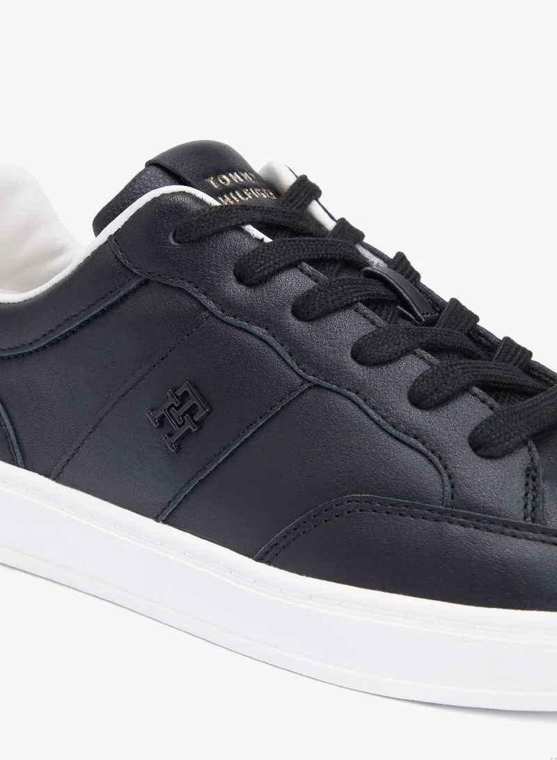 TOMMY HILFIGER Black TH Monogram Leather Court Trainers for Women | Best Price UAE