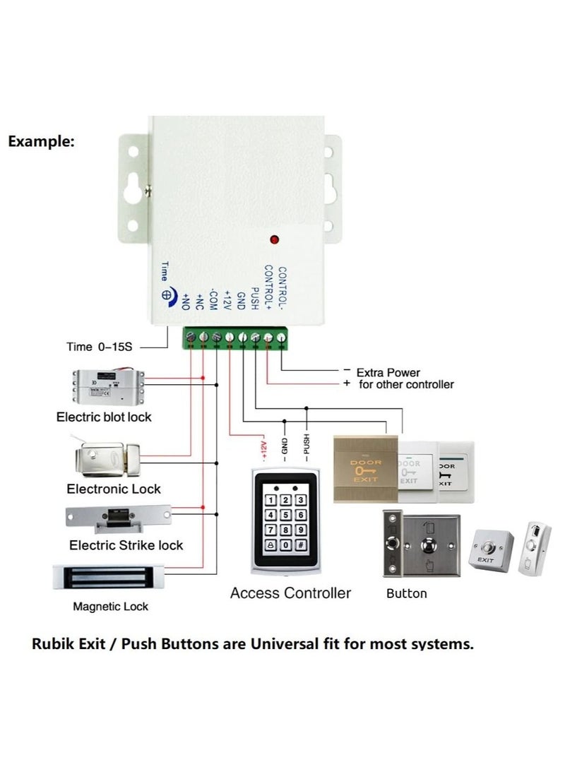 Rubik - Mini Door Exit Push Button S1 Control Switch with Back Box, Square Surface Mount Zinc Alloy Case Input DC12V Output NO/COM for Access Control Door Release and Electronic Locks - Image 1