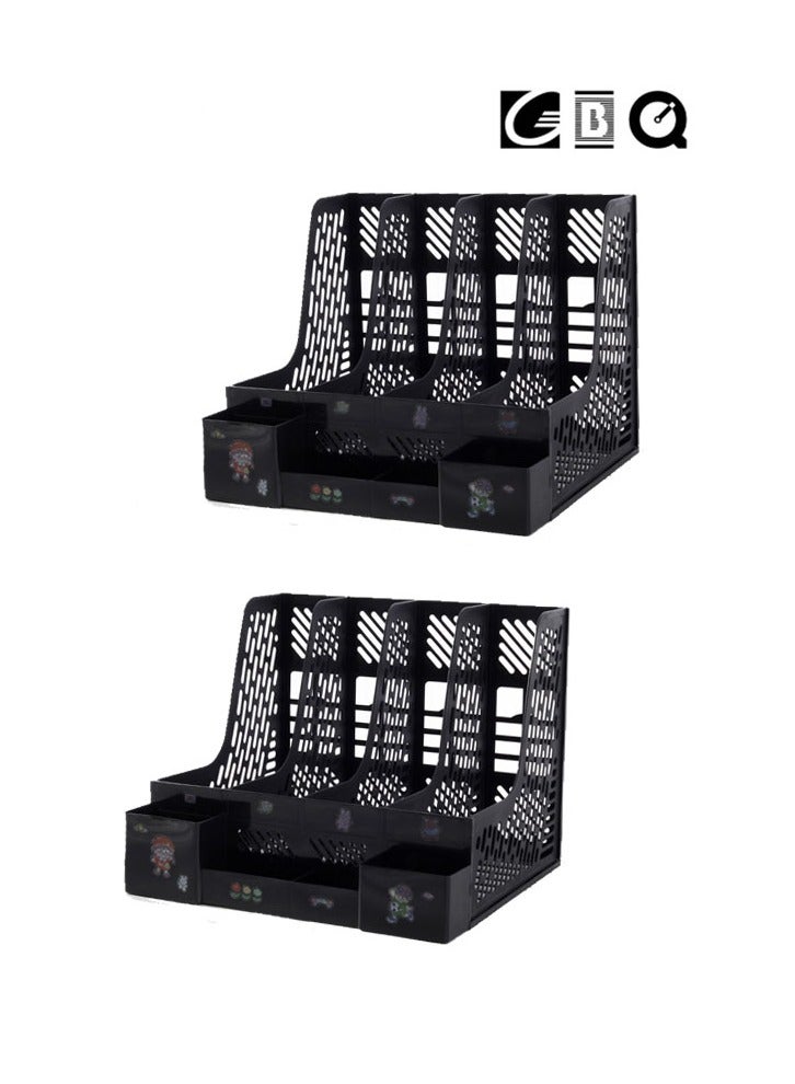 GBQ 2PCS black thickened document rack multi-layer four-post file rack office supplies - Image 1