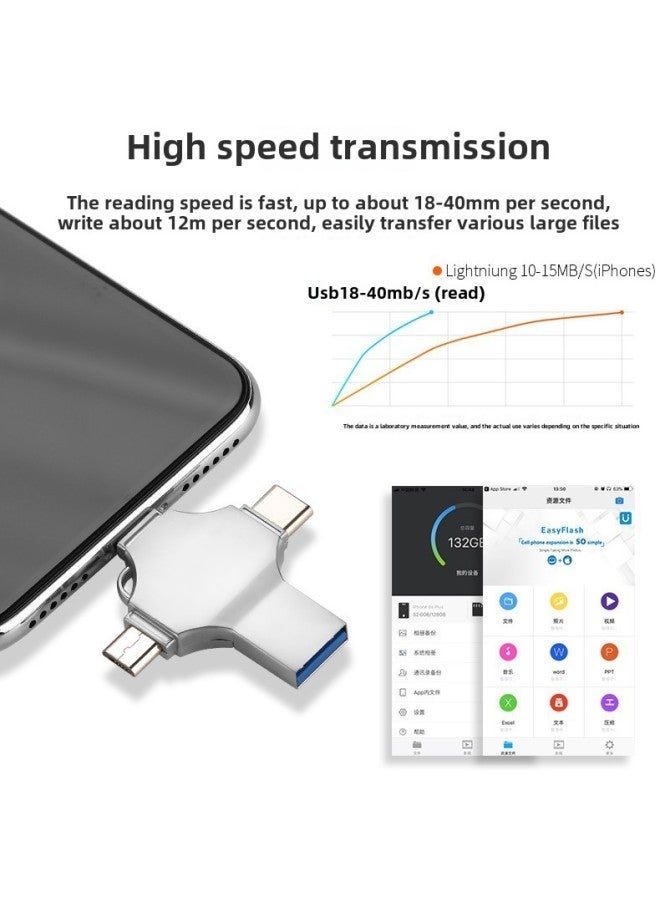 Hot Four-in-one Cross Mobile Phone U Disk 128g For Pingguo Type C Large Capacity High Speed 256g-Colour:Silver-Capacity:Exclusively Foreign Trade, 64gb Can Be Expanded To 256gb  - Image 4