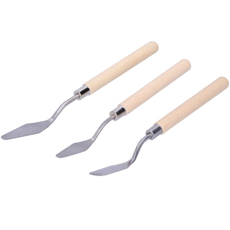 Palette Knife Set: 3 Stainless Steel Blade Variants - Rust Resistant Elastic Wooden Handle Art Knife for Oil Acrylic Canvas Painting Artists - Image 2