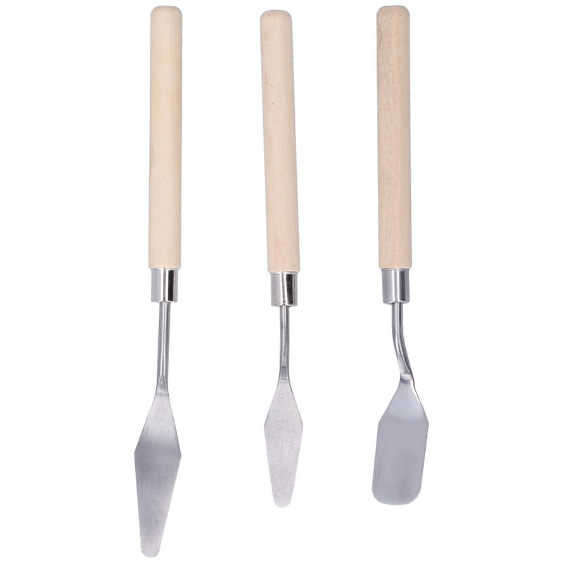 Palette Knife Set: 3 Stainless Steel Blade Variants - Rust Resistant Elastic Wooden Handle Art Knife for Oil Acrylic Canvas Painting Artists - Image 1