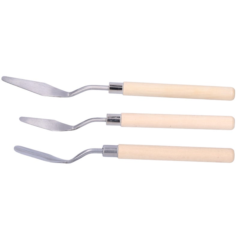 Palette Knife Set: 3 Stainless Steel Blade Variants - Rust Resistant Elastic Wooden Handle Art Knife for Oil Acrylic Canvas Painting Artists - Image 3