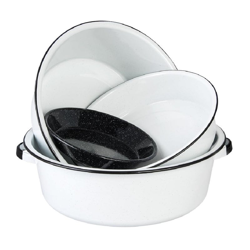Granite Ware Stackable Multi Use Bowls  Enameled Steel Dish Pan Set with Pie Pan  Versatile Cookware for Baking Canning  Serving  All Purpose Kitchen Essentials