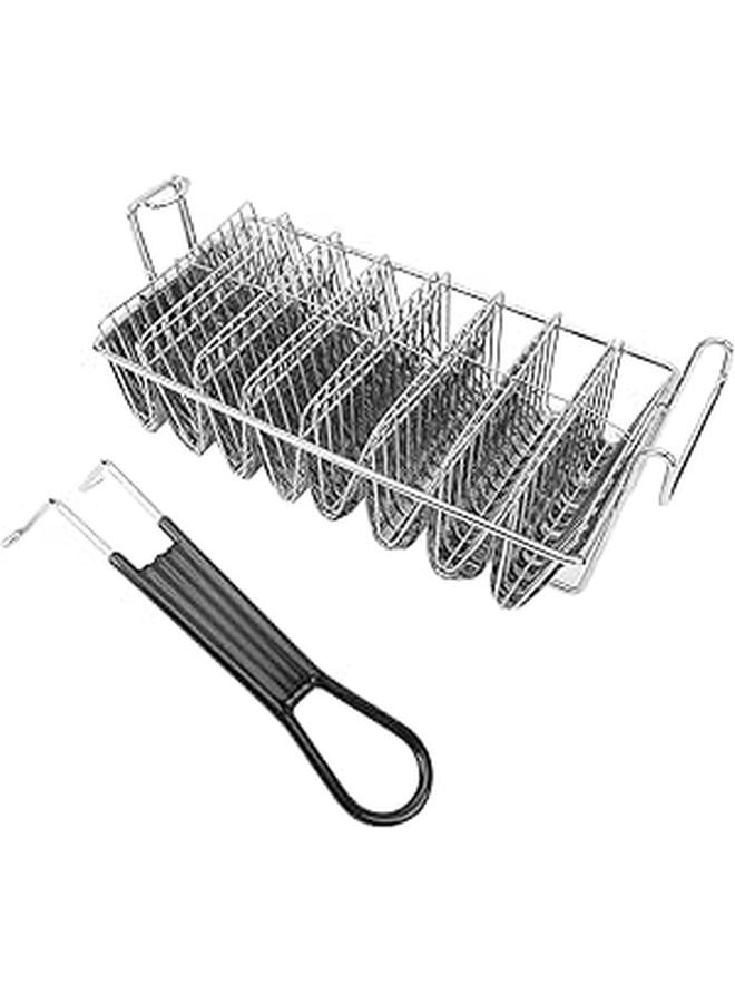 Stainless Steel Taco Fry Basket 8 Shells Long Handle Dishwasher Safe Tortilla Rack - Image 1