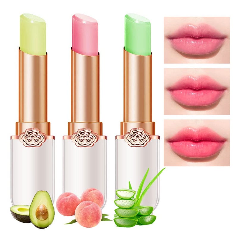 BINGBRUSH BINGBRUSH Peach Color Changing LipstickMoisturizer Long Lasting Lip Care Lip Balm Magic Lip Gloss Lip Tint Stain Gloss Set for Women 3 pcs Aloe  Peach  Avocado Lipstick