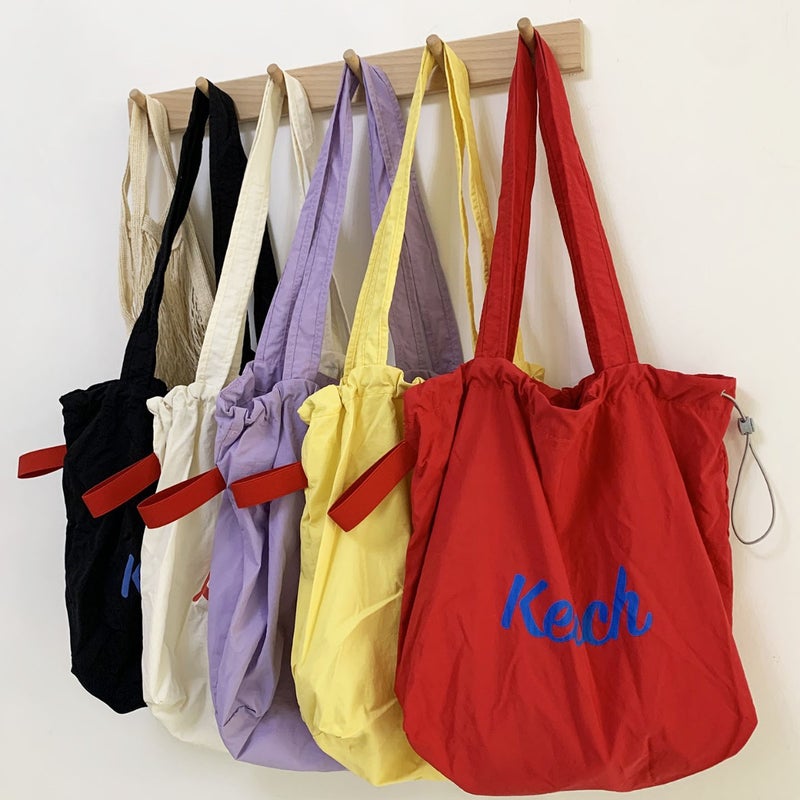 Korean Style Letter Print Large Capacity Nylon Shoulder Bag with Drawstring Tote - Image 1