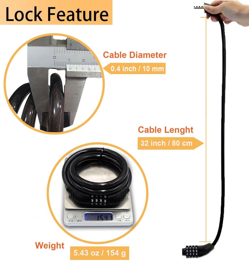 جوكماي Long Coiled Security Resettable Combination Bike Cable 4 Digit Lock, Anti-Theft Accessories for Mountain and Road Bike, Electric Bicycle, Scooter, 32 inch - Image 3