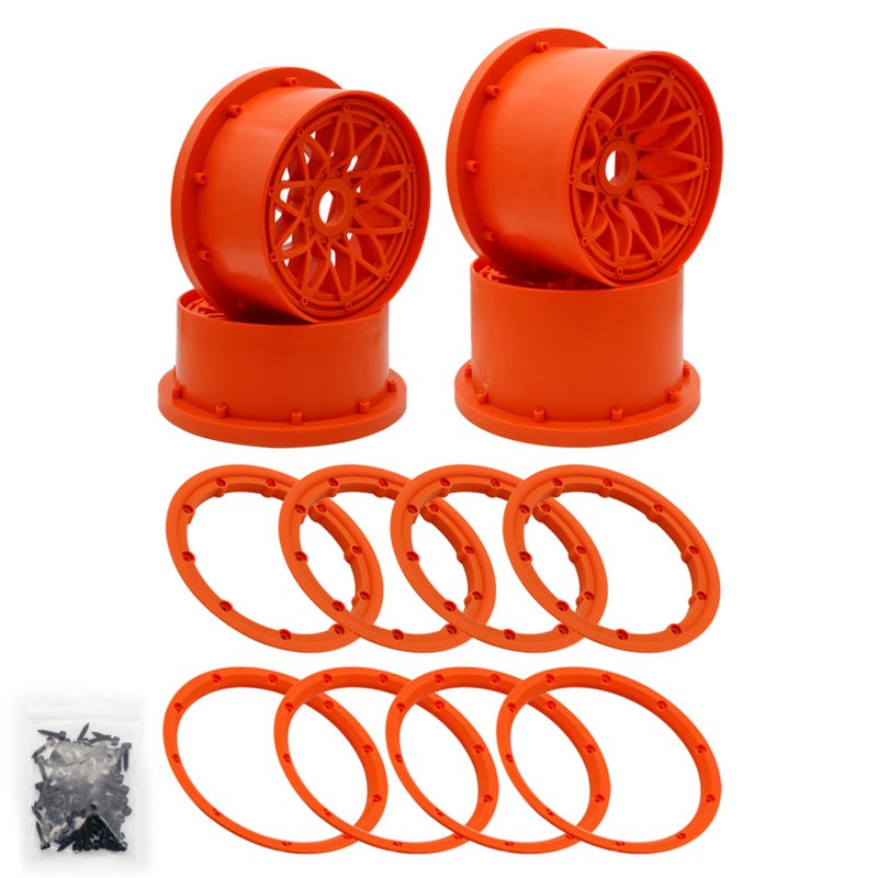 FLMLF Nylon Front and Rear Wheel Hub Rim Beadlock Ring Set Orange for 15 Hpi Rovan Km Baja 5B 4WD Rc Car Parts - Image 2