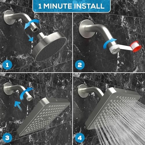 SparkPod Shower Head - High Pressure Rain - Premium Quality Luxury Design - 1-Min Install - Easy Clean Adjustable Replacement for Your Bathroom Shower Heads (Elegant Brushed Nickel, 6 Inch Square) - Image 3