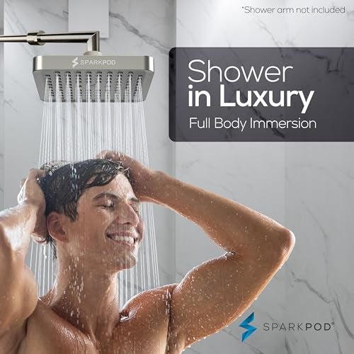 SparkPod Shower Head - High Pressure Rain - Premium Quality Luxury Design - 1-Min Install - Easy Clean Adjustable Replacement for Your Bathroom Shower Heads (Elegant Brushed Nickel, 6 Inch Square) - Image 4