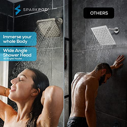 SparkPod Shower Head - High Pressure Rain - Premium Quality Luxury Design - 1-Min Install - Easy Clean Adjustable Replacement for Your Bathroom Shower Heads (Elegant Brushed Nickel, 6 Inch Square) - Image 2