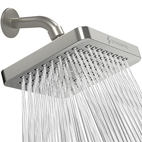 SparkPod Shower Head - High Pressure Rain - Premium Quality Luxury Design - 1-Min Install - Easy Clean Adjustable Replacement for Your Bathroom Shower Heads (Elegant Brushed Nickel, 6 Inch Square) - Image 1