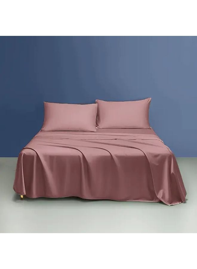 Rose Brown Satin Fitted Bed Sheet 86.61x110.24 Inches All Season Breathable Solid Color - Image 1