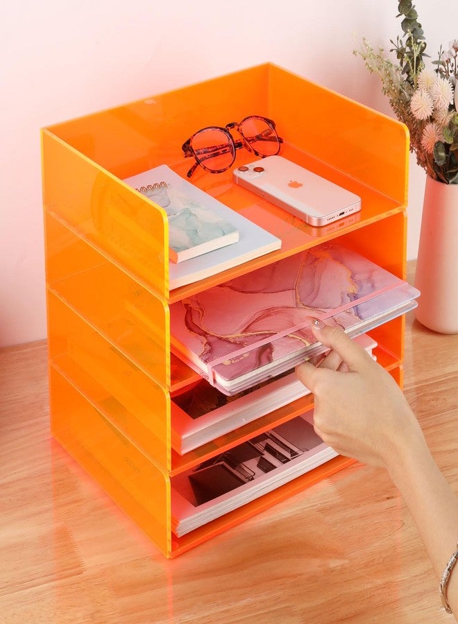 Gelite Acrylic File Organizer for Desk 4 Tiered Stackable Letter Tray Office Paper Storage Desktop Document Sorter, Neon Orange - Image 4