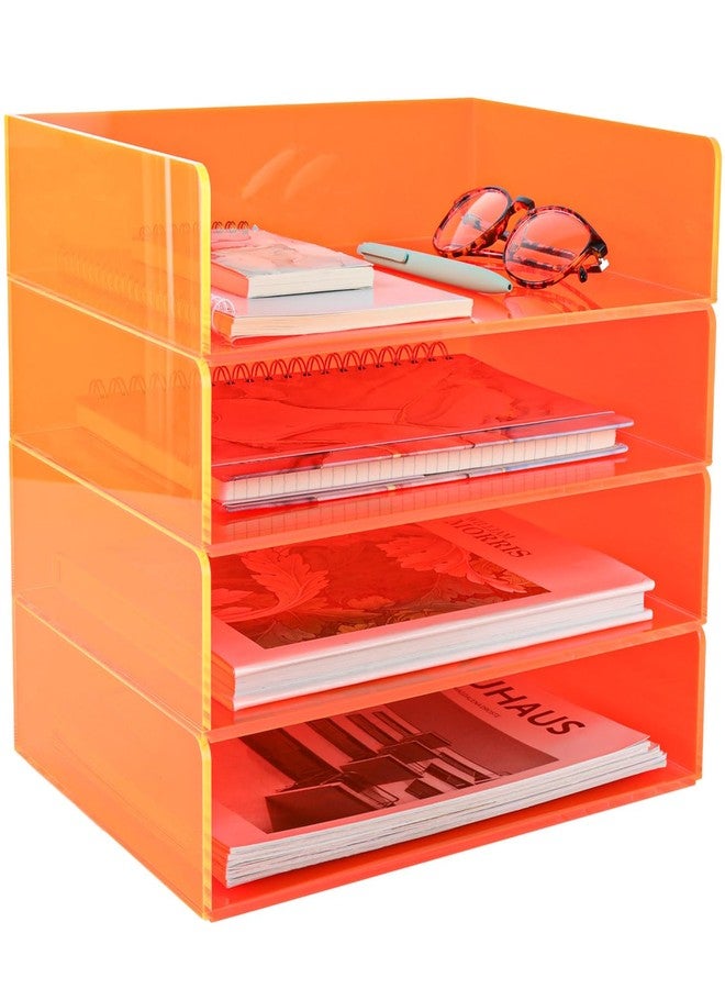Gelite Acrylic File Organizer for Desk 4 Tiered Stackable Letter Tray Office Paper Storage Desktop Document Sorter, Neon Orange - Image 1