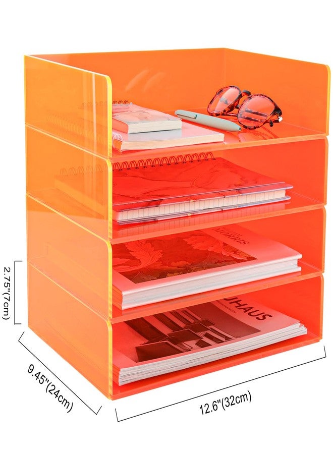 Gelite Acrylic File Organizer for Desk 4 Tiered Stackable Letter Tray Office Paper Storage Desktop Document Sorter, Neon Orange - Image 2