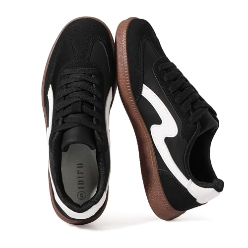 IDIFU Black Sneakers for Women Comfortable Cute Casual Tennis Shoes Non Slip Memory Foam Lightweight Fashion Retro SneakersBlack 8 - Image 1