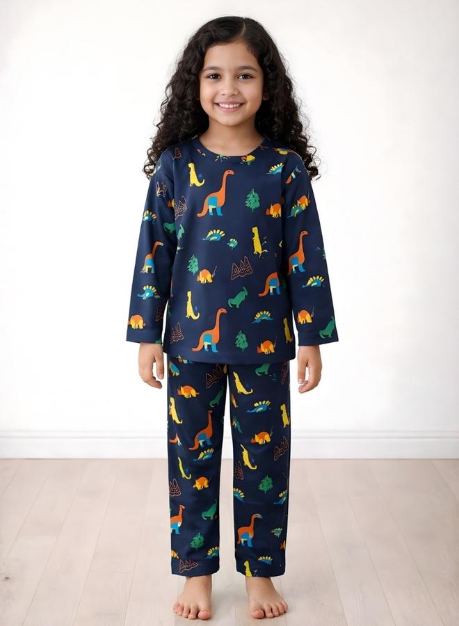 Anthrilo Dinosaur Fun Navy Girls Long Sleeves T-Shirt and Pants Set - Image 1