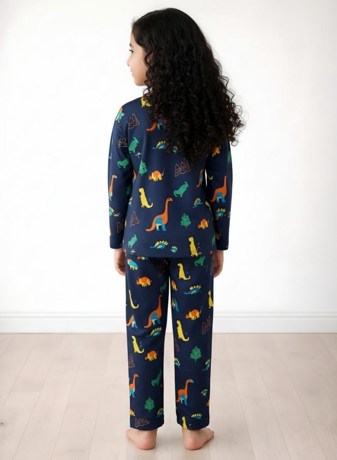 Anthrilo Dinosaur Fun Navy Girls Long Sleeves T-Shirt and Pants Set - Image 3