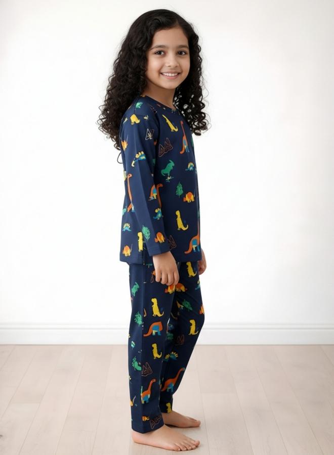 Anthrilo Dinosaur Fun Navy Girls Long Sleeves T-Shirt and Pants Set - Image 2