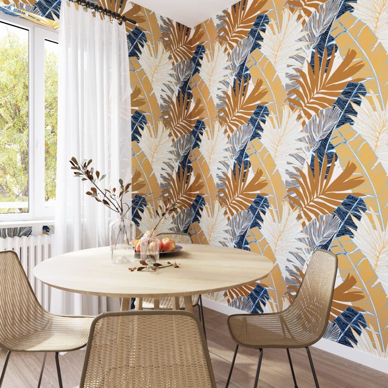Wallercity Tropical Botanical Leaf Wallpaper Brown Plant Floral Wallpapers for Living Room Bedroom Peel and Stick Wallpaper 17.5" x78.7" Blue Gray Leaves Contact Paper Self Adhesive Vinyl Wall Paper - Image 4
