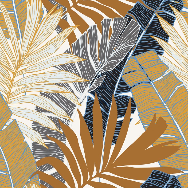 Wallercity Tropical Botanical Leaf Wallpaper Brown Plant Floral Wallpapers for Living Room Bedroom Peel and Stick Wallpaper 17.5" x78.7" Blue Gray Leaves Contact Paper Self Adhesive Vinyl Wall Paper - Image 1