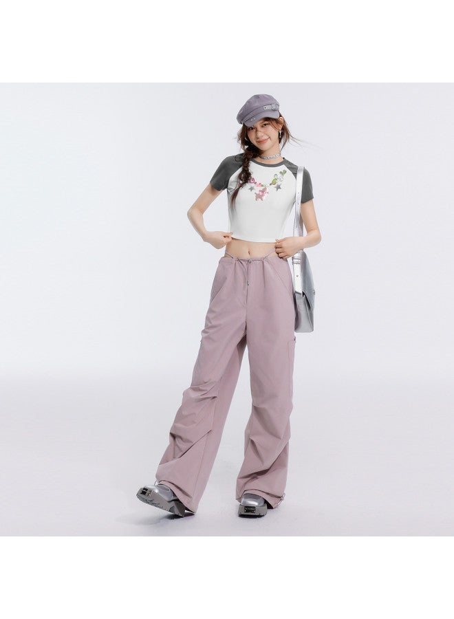 EPTISON تي شيرت نسائي بأكمام قصيرة صيفي بتصميم كتلة الألوان بأكمام راغلان بأسلوب حلو وحار بطباعة دوبامين - Image 4