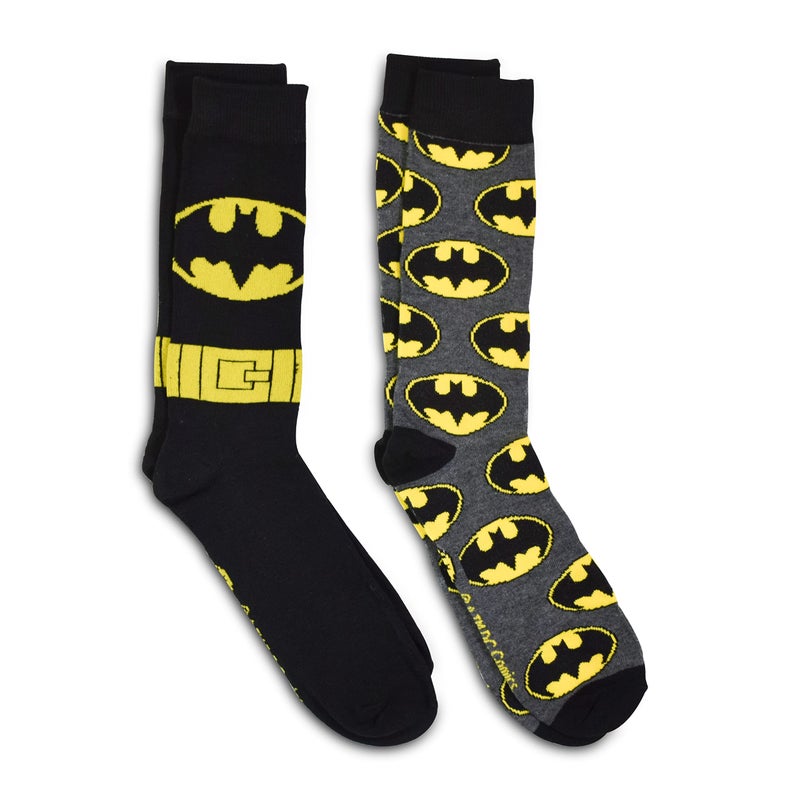 Hyp Batman DC Comics 89 Casual Crew Socks 2 Pack Black Large Unisex-Adults Batman Fans, Halloween Enthusiasts, All Ages - Image 1