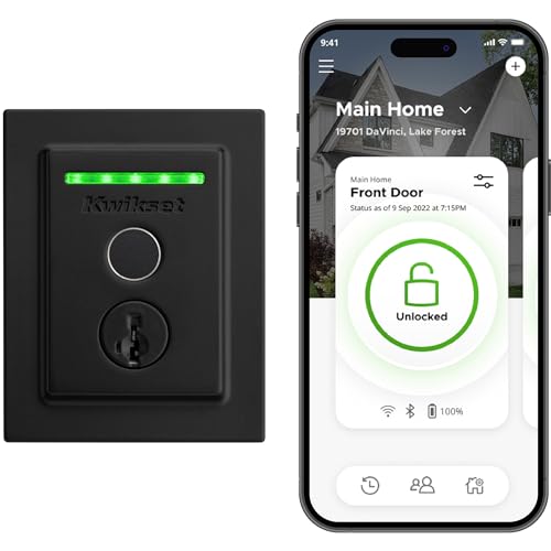 Kwikset Halo Touch Fingerprint Wi-Fi Smart Lock, Keyless Entry Door Low Profile Deadbolt, Geofence Auto-Unlock, Grade AAA Certified, No Hub Easy Install, Matte Black Lifetime Finish Warranty, Square - Image 1