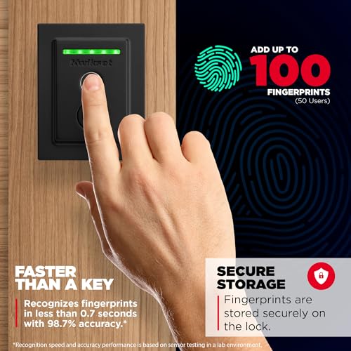Kwikset Halo Touch Fingerprint Wi-Fi Smart Lock, Keyless Entry Door Low Profile Deadbolt, Geofence Auto-Unlock, Grade AAA Certified, No Hub Easy Install, Matte Black Lifetime Finish Warranty, Square - Image 2