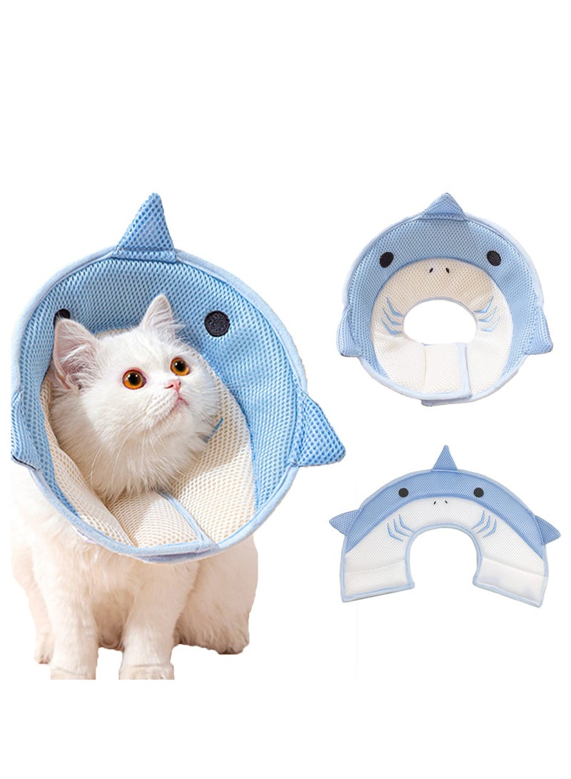 SYOSI Cat Cone Collar Soft Lightweight Cat Recovery Collar Protective Adjustable Collar for After Surgery Cats Kittens Breathable Fasteners Shark Design for Pets Cats Puppies Blue M - Image 1