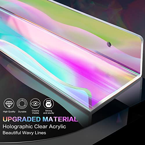 DILIBRA 4 Packs Iridescent Acrylic Floating Shelves, 15.7 Inch Clear Acrylic Display Shelf Wall Mounted, Invisible Set up for Funko Pop Display Shelves Wall Ledge Bookshelf for Kids Room Bathroom Dorm - Image 2