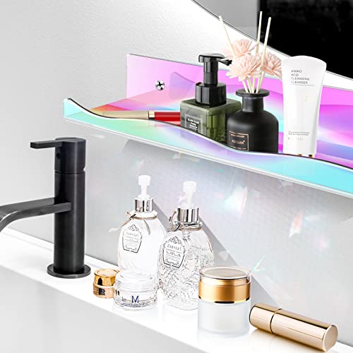 DILIBRA 4 Packs Iridescent Acrylic Floating Shelves, 15.7 Inch Clear Acrylic Display Shelf Wall Mounted, Invisible Set up for Funko Pop Display Shelves Wall Ledge Bookshelf for Kids Room Bathroom Dorm - Image 5
