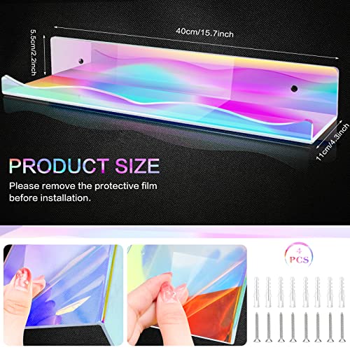 DILIBRA 4 Packs Iridescent Acrylic Floating Shelves, 15.7 Inch Clear Acrylic Display Shelf Wall Mounted, Invisible Set up for Funko Pop Display Shelves Wall Ledge Bookshelf for Kids Room Bathroom Dorm - Image 3