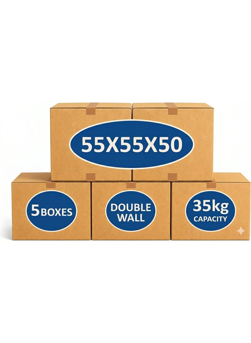 Cardboard Carton Box for Moving and Packing (55X55X50cm, Capacity 35kg Each)-5 Units - Image 1