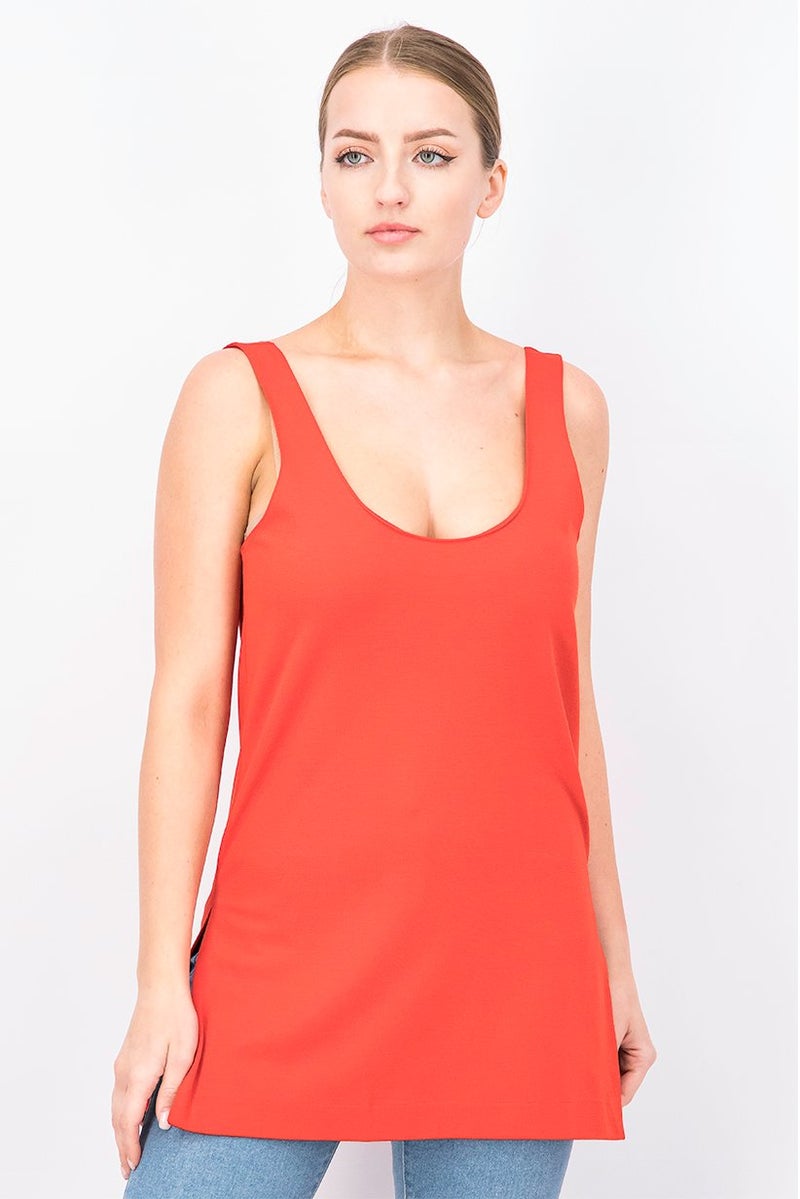 Uterque Women Scoop Neckline Sleeveless Plain Blouse, Red - Image 1