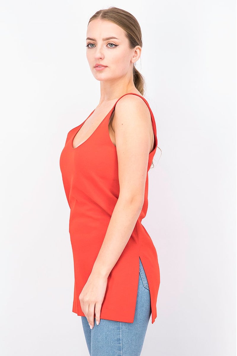 Uterque Women Scoop Neckline Sleeveless Plain Blouse, Red - Image 2