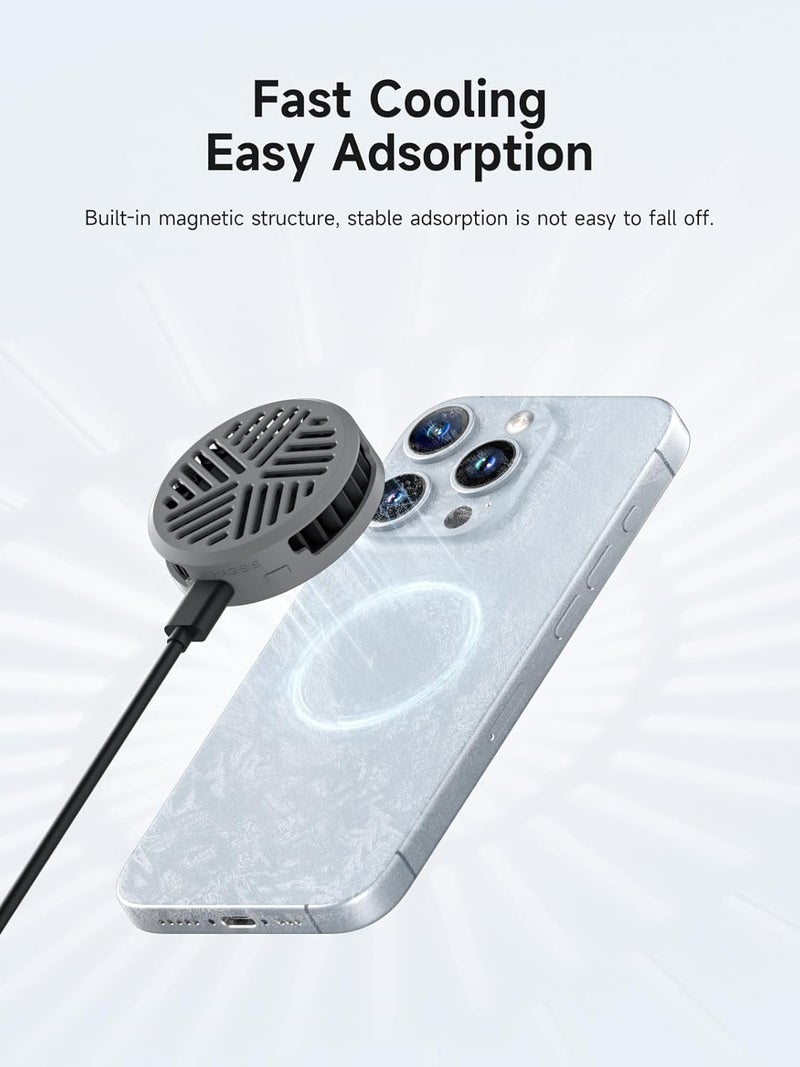 Hagibis Magnetic Cell Phone Cooler Ultrathin Cooling Fan Portable Lightweight Mobile Phone Radiator for iPhone 15 Pro Max, MagSafe Series, iPad Pro, Android, Tablet (Grey) - Image 4